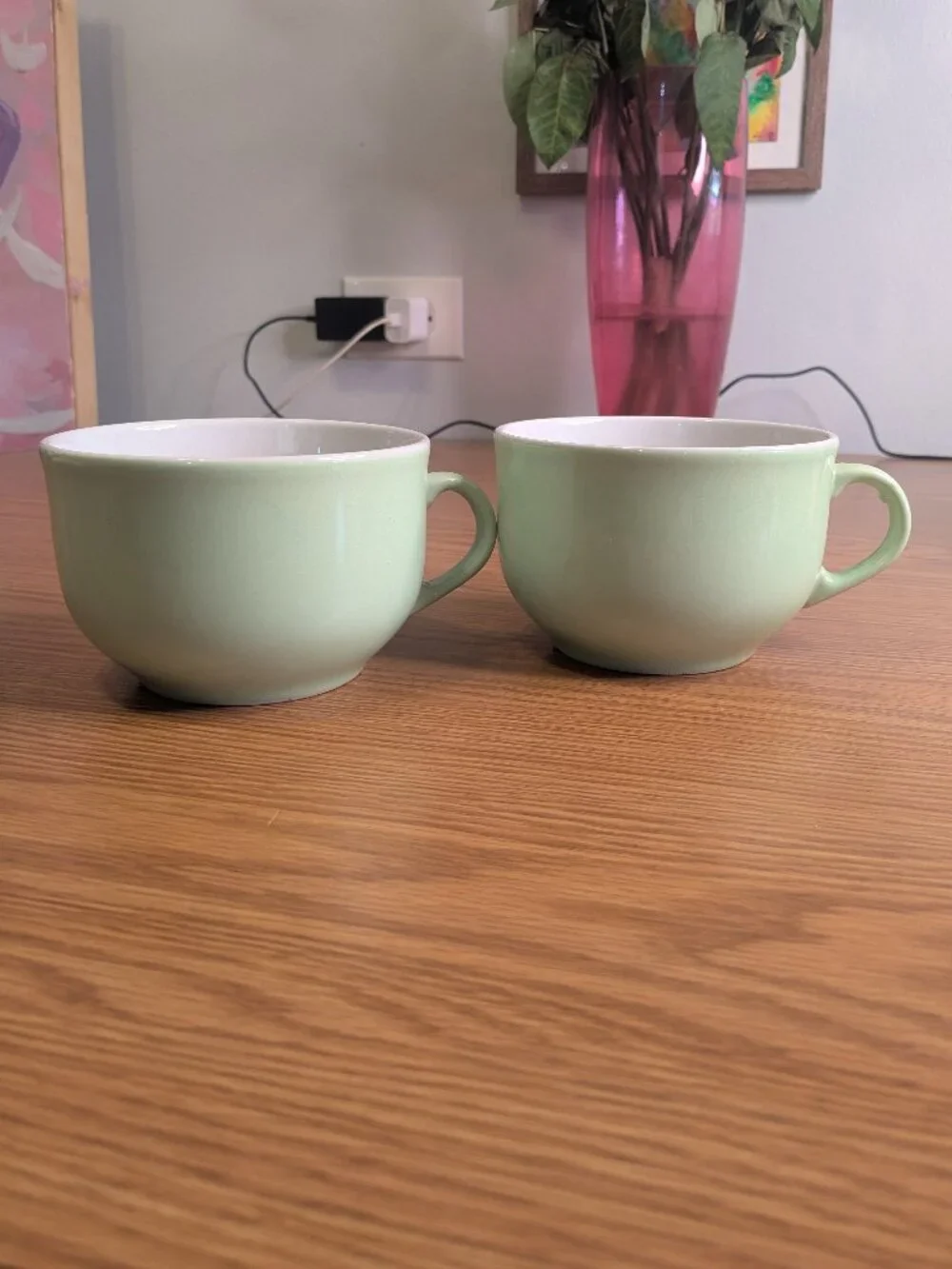 set of 2 jade green coffee tea mugs saturnia made in Italy ceramic 12oz